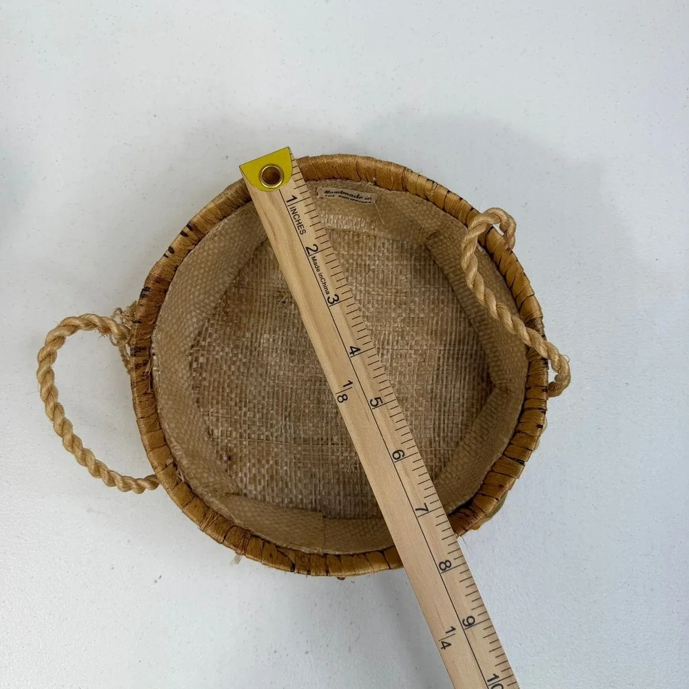 Vintage Woven Straw Basket Mushrooms‎ Vegetable Fruit Raffia Philippines Boho